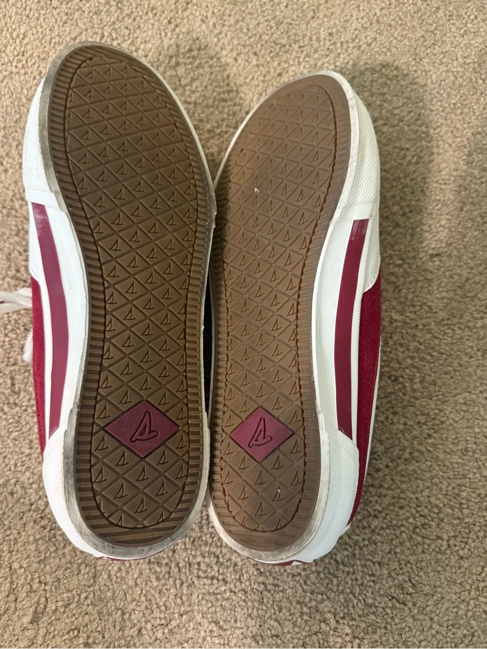 Sperry Women's White Sneakers with Burgundy Accents